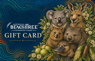 BeachTree Sunshine Coast gift card with Australian animals on a blue background