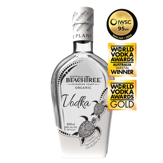 Beachtree Vodka bottle with awards on a white background